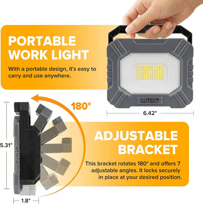 LUTEC 3500LM LED Work Light, Rechargeable Magnetic Work Lights with Stand, Portable 5000K Flood Light for Car Repair, Fishing, Camping, Emergency, Hiking, 3 Modes