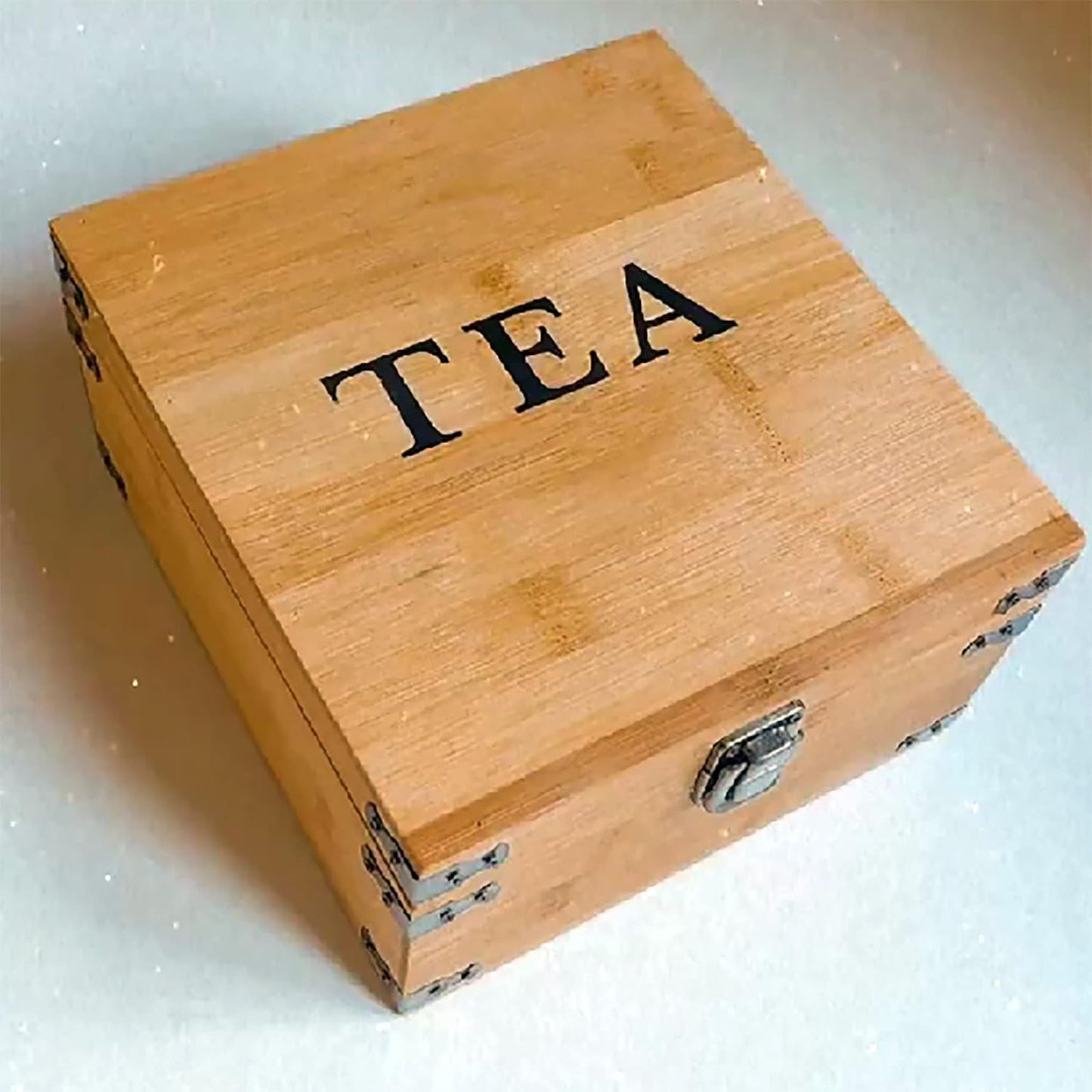 Tea Organizer Box Food Safe Chemical Free Bamboo Wood Storage Chest Big, Tall, Adjustable Cubbies (8-Slot 14.3" x 8.1" x 4.2" with TEA print design)