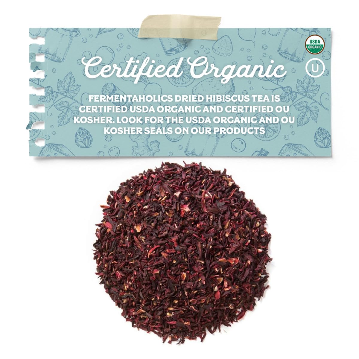 Fermentaholics Organic Hibiscus Tea Loose Leaf Herbal and Tisanes – USDA Organic & OU Kosher, Premium Tea Leaves for Hot or Iced Tea, Kombucha Brewing and Flavoring