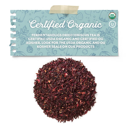 Fermentaholics Organic Hibiscus Tea Loose Leaf Herbal and Tisanes – USDA Organic & OU Kosher, Premium Tea Leaves for Hot or Iced Tea, Kombucha Brewing and Flavoring