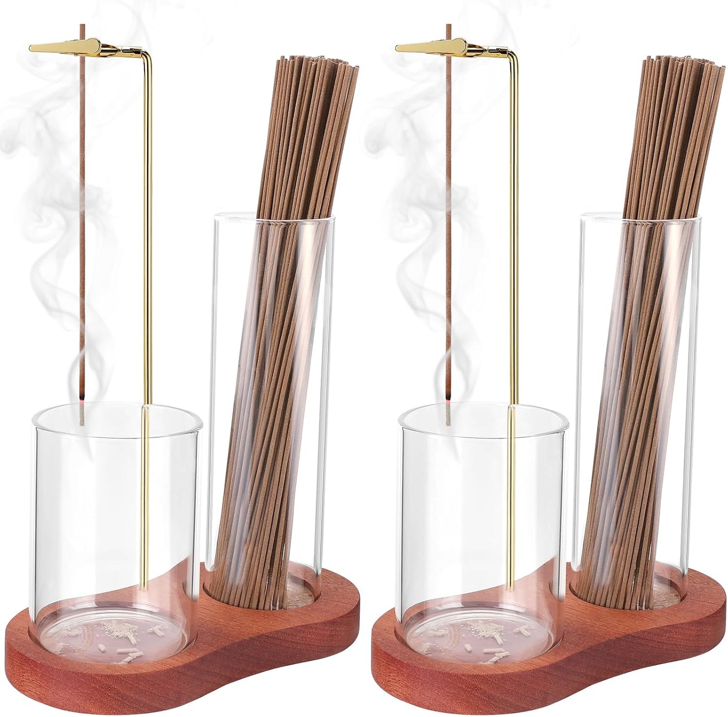 2 in 1 Incense Holder for Sticks with Glass Ash Catcher, Upside Down Anti-Ash Incense Stick Burner, Modern Vertical Incense Holder for Yoga, Spa, Meditation and Home Decor （Black）