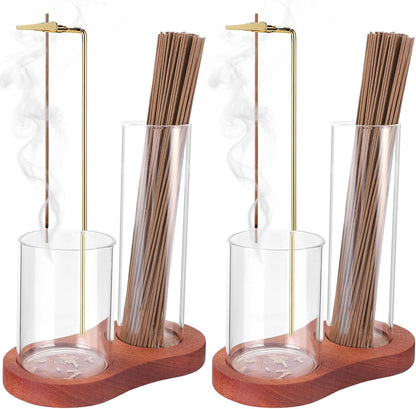 2 in 1 Incense Holder for Sticks with Glass Ash Catcher, Upside Down Anti-Ash Incense Stick Burner, Modern Vertical Incense Holder for Yoga, Spa, Meditation and Home Decor （Black）