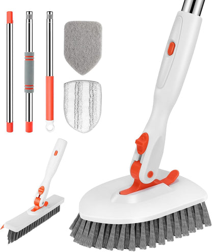 SetSail Tile Tub Scrubber Brush 3-in-1 Shower Scrubber with 52-inch Adjustable Long Handle Shower Cleaner Brush and 3 Detachable Replacement Brush Heads for Cleaning Bathroom Kitchen Walls Tub Tile