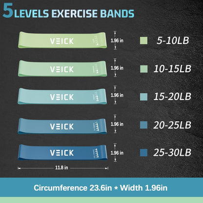 VEICK Resistance Loop Bands Set of 5, Exercise Bands with 5 Resistance Levels, Stackable Workout Bands for Strength Training, Pilates, Fitness Gear for Men Women Home Gym Office Travel