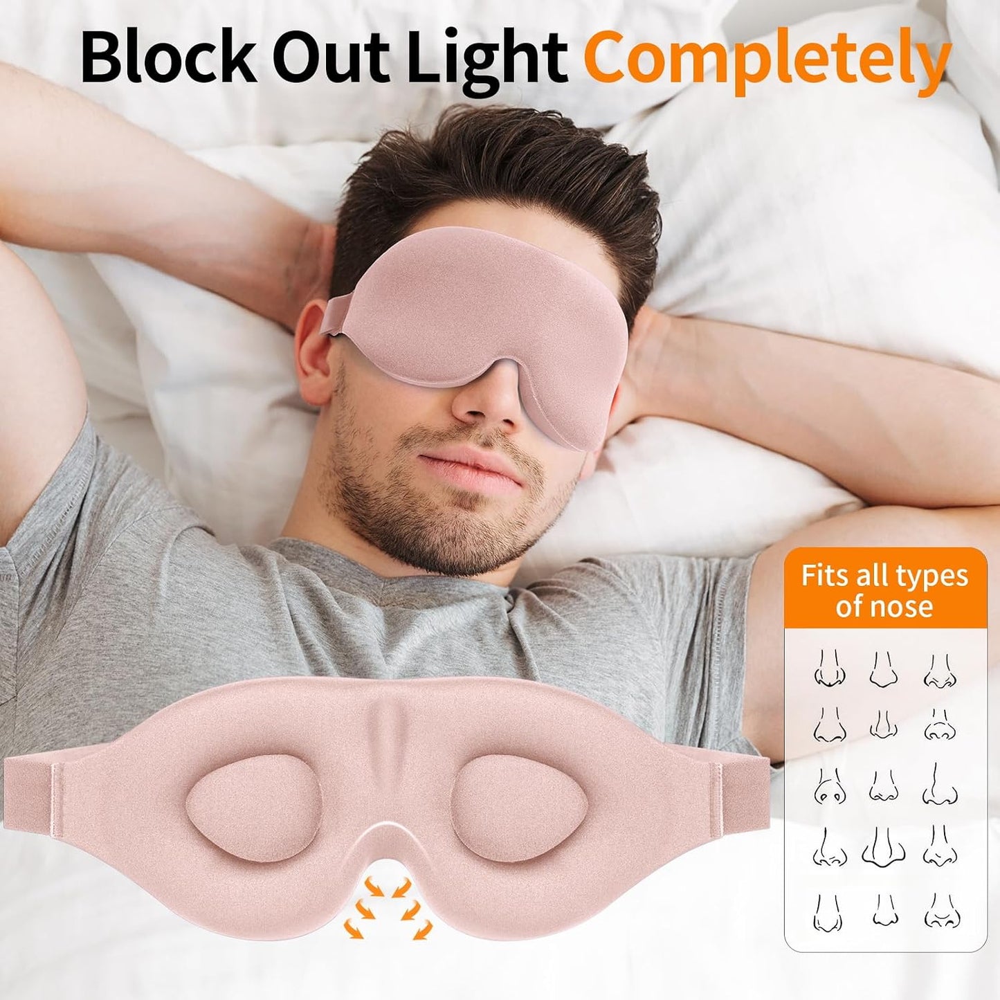 NEWVANGA Sleep Mask for Back and Side Sleeper, Block Out Light, Luxury Sleeping Eye Mask of 3D Night Blindfold, Zero Pressure Breathable Travel Eye Cover Black