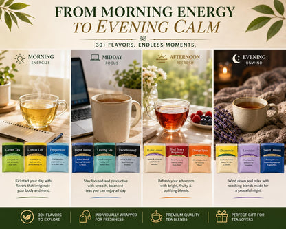 Generic Perfect Tea 48 Variety Pack Sampler Assorted Tea Bags | Black, Green, Decaf & Herbal Teas | Tea Gift Set, Office Breakroom (24)
