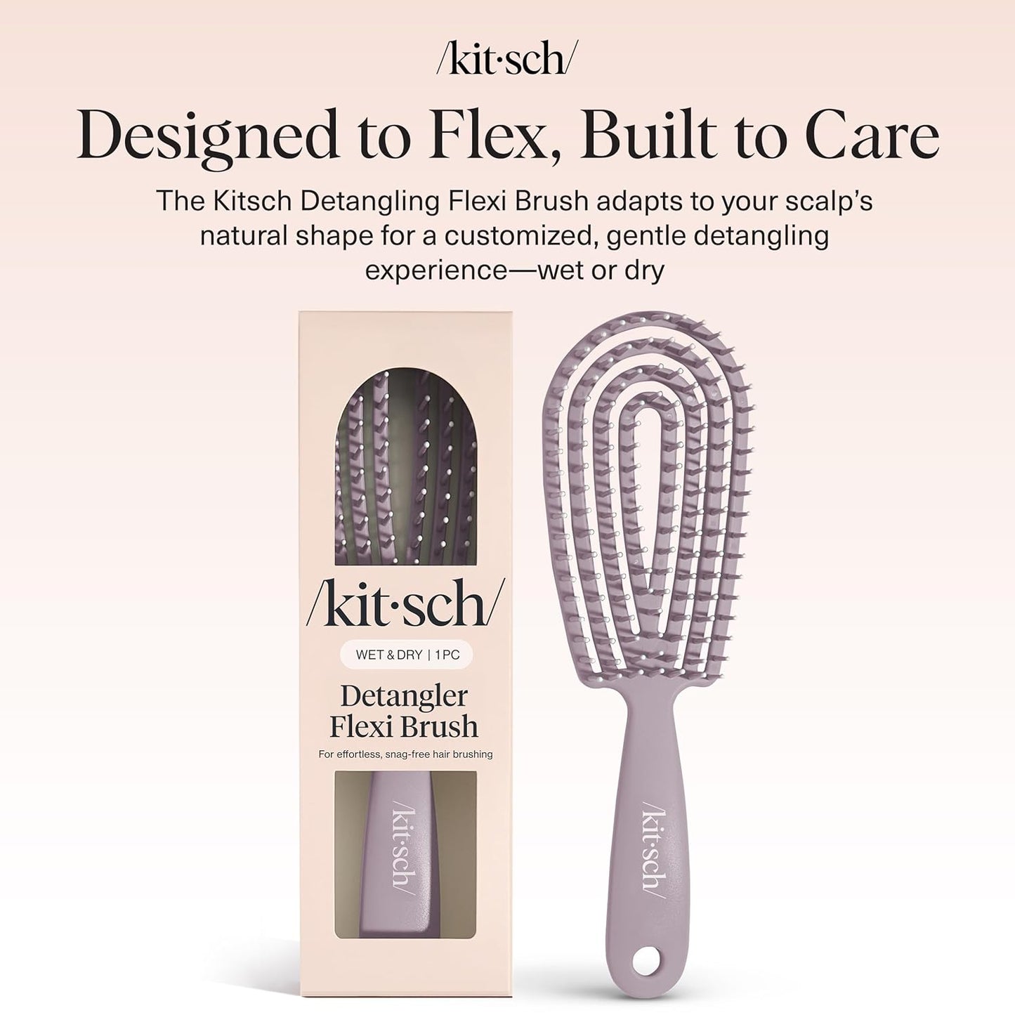 Kitsch Hair Brush Detangler – Flexi Flow Hair Brush for Women, Men & Kids | Detangling Brushes for Curly Hair with Bendable Frame, Bounce Curl Defining Brush for Wet or Dry Strands - Soft Violet
