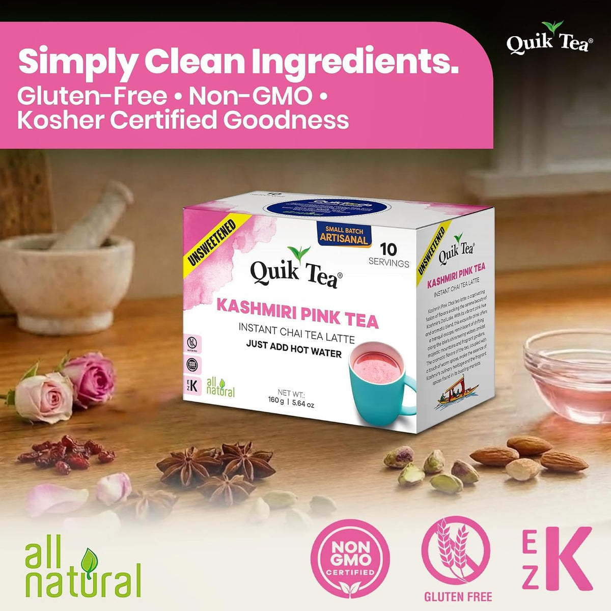 QuikTea Instant Chai Tea Latte Mix, Masala, Unsweetened, 20 Sachets
