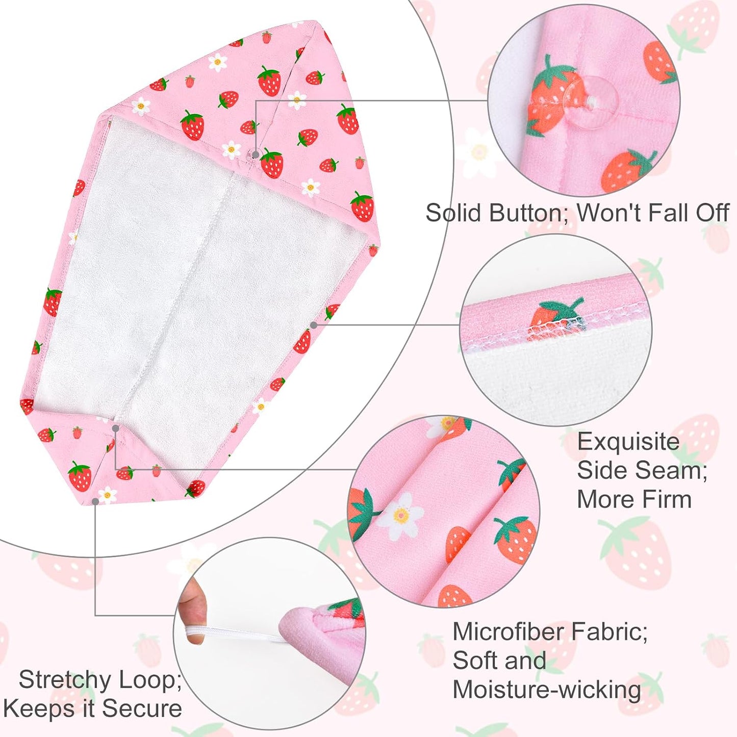 Microfiber Hair Towel Wrap for Kids 2 Pack Quick Drying Hair Towels with Button Hair Turbans for Wet Hair Absorbent Quick Dry Wraps Head Towel Wrap for Women and Girls, Pink Purple Bow