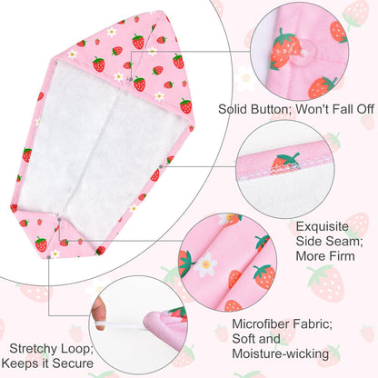 Microfiber Hair Towel Wrap for Kids 2 Pack Quick Drying Hair Towels with Button Hair Turbans for Wet Hair Absorbent Quick Dry Wraps Head Towel Wrap for Women and Girls, Pink Purple Bow