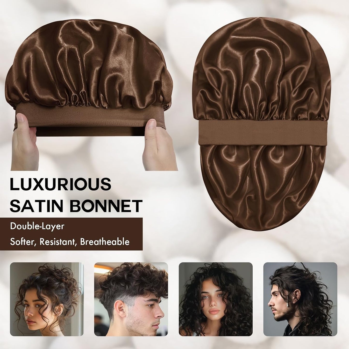 Satin Silk Bonnet for Sleeping, Double Layer Silk Sleep Cap for Men & Women, Soft Satin Lined Bonnet for Curly Hair