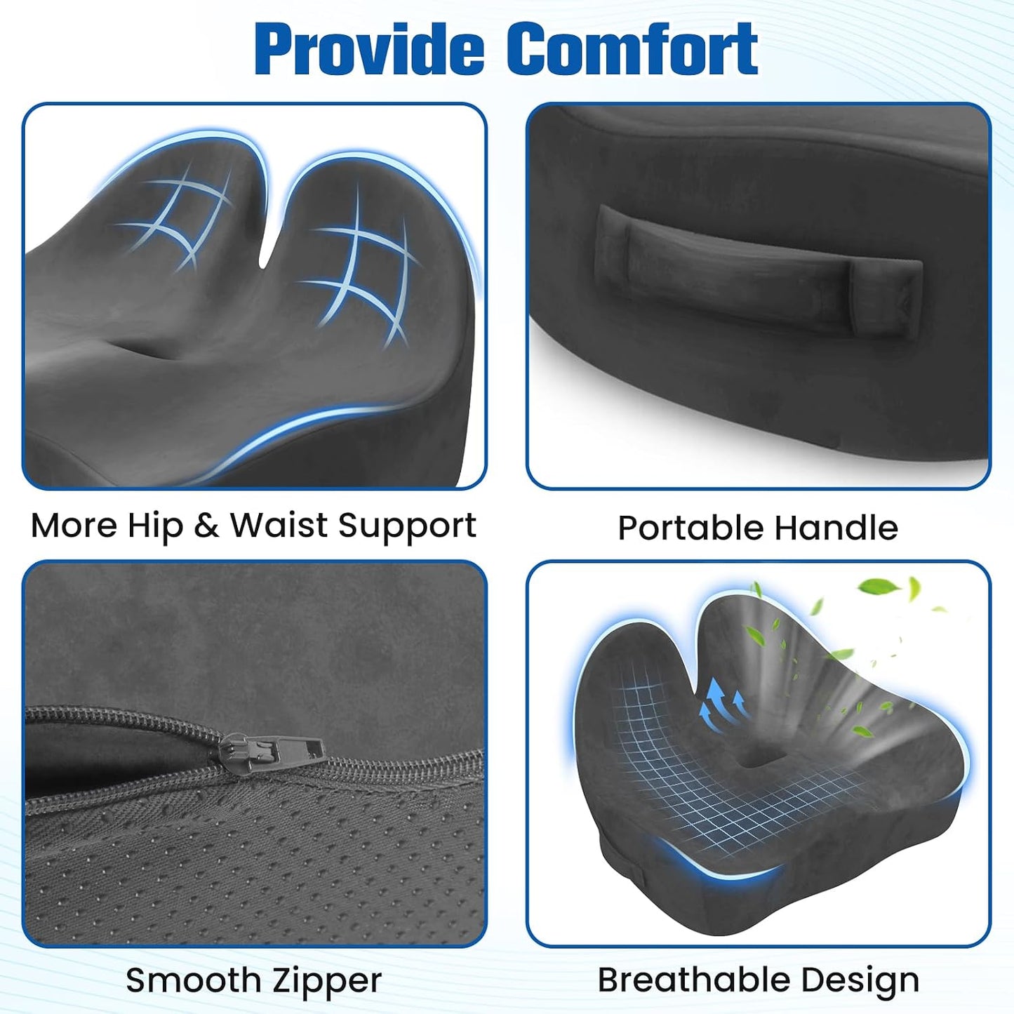 Seat Cushion, Chair Cushions for Office Chairs/Desk Seats/Wheelchair - Hip&Sciatica&Tailbone Pain Relief Memory Foam Office Chair Cushion for Long Sitting Office Workers, Black