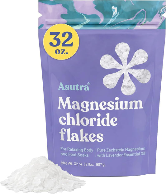 Asutra Lavender Magnesium Chloride Flakes for Bath, Pure Zechstein (2lbs)