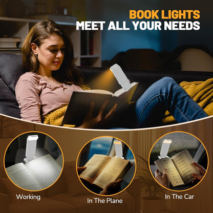 Book Reading Light Rechargeable Clip on Book Lamp with 3 Color Temperatures
