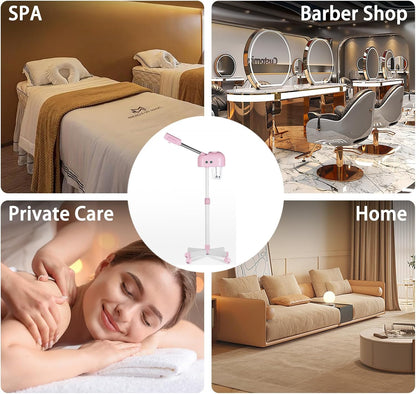 Professional Facial Steamer, Hot Mist Spray, Vaporizador Facial Steamer for Esthetician, Height Adjustable, SPA at Home, White
