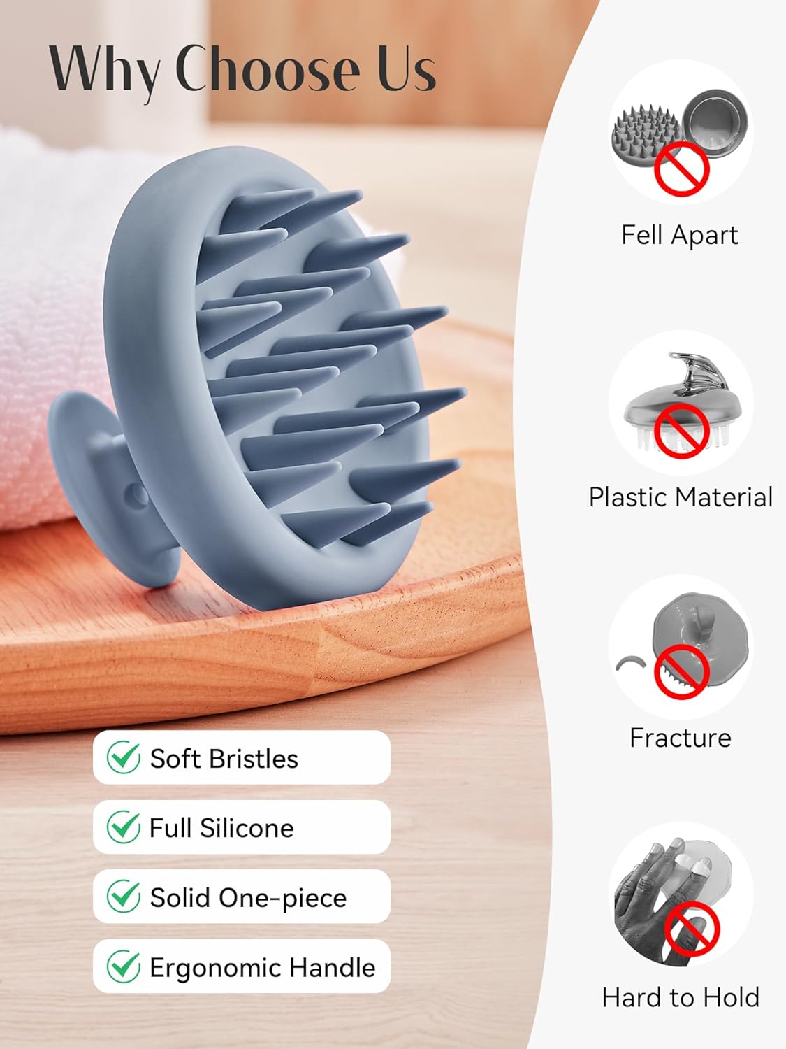 HEETA Scalp Massager Hair Growth, Scalp Scrubber with Soft Bristles, Integrated Silicone Design, Exfoliator for Dandruff Removal & Relaxation, Shampoo Brush Fit Wet Dry Hair Use, Black