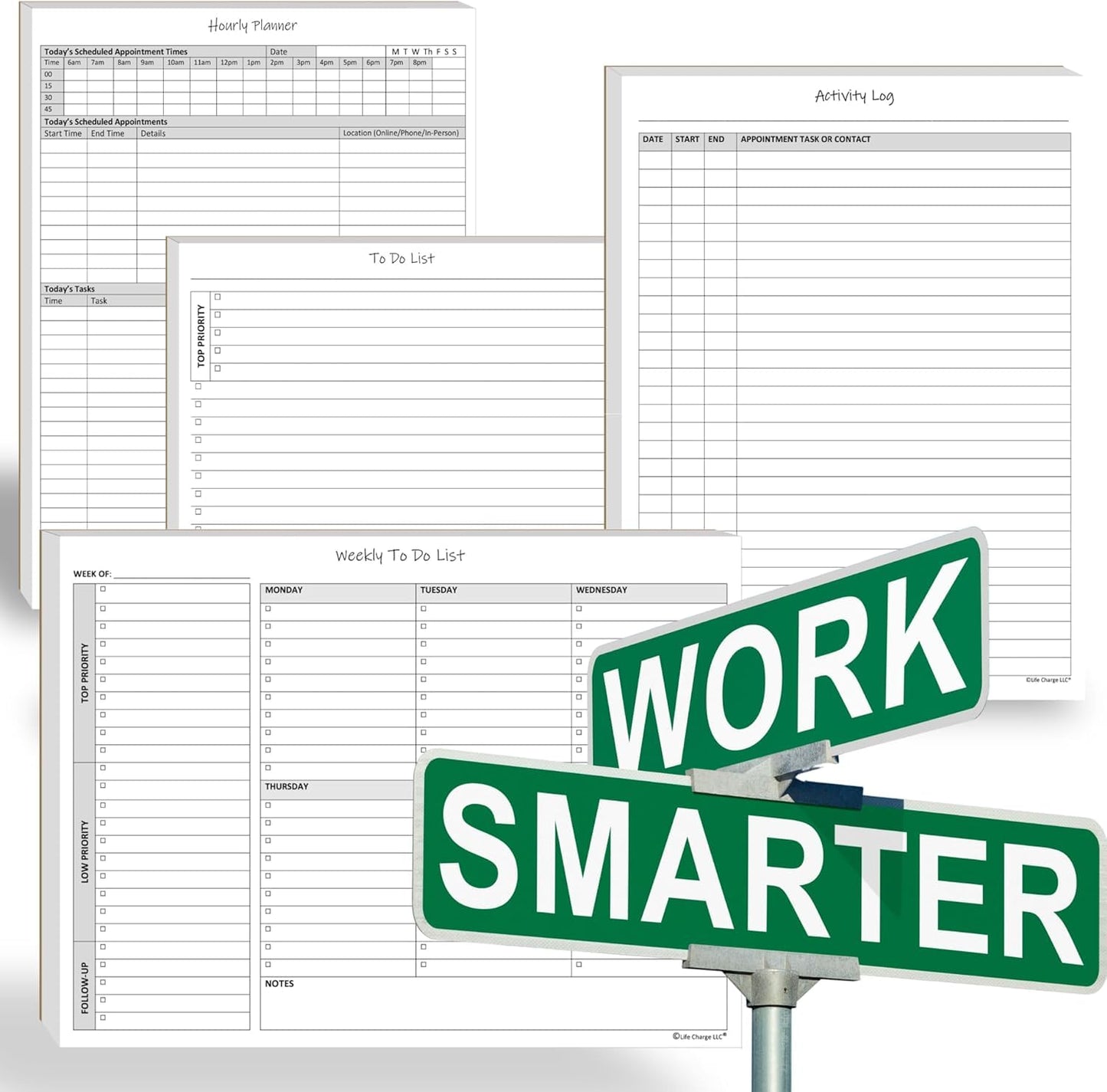 Life Charge Weekly Planner Notepad for Work & Home, Weekly To Do List Pad with Daily Checklist, Priority & Notes, 60 Pages, 8.5 x 11 Letter, Landscape
