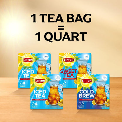 Lipton Cold Brew Black Tea Bags, Family Size,132 Total Bags (22 Ct 6-Pack)