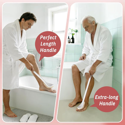 New Foot Brush with Adjustable Long Handle, 3-in-1 Foot Scrubber for Wet or Dry Brushing, 10.2’’- 27.5’’ Foot Scrub Brush for Senior, Pregnant, Disabled, or Injured, Gift-Box Packed(White)