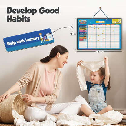 inamio Magnetic Kids Responsibility Reward Chart - Engaging 3D Stars & Chore Tasks - Behavior Chart for Home & School - Ideal for Ages 3-9, Multiple Kids