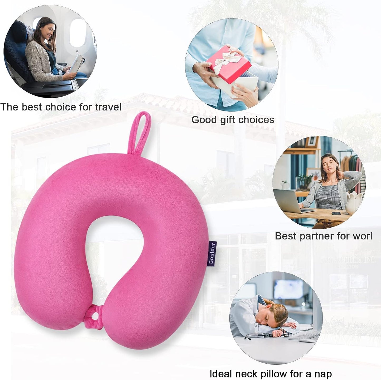 Neck Pillows for Sleeping Travel Pink Travel Pillow Comfortable U Shape Memory Foam Pillows Neck and Head Support Portable Travel Neck Pillow Suitable for Planes, Trains, Self-Driving Cars