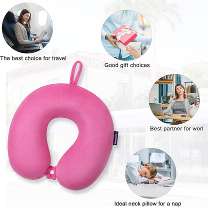 Neck Pillows for Sleeping Travel Pink Travel Pillow Comfortable U Shape Memory Foam Pillows Neck and Head Support Portable Travel Neck Pillow Suitable for Planes, Trains, Self-Driving Cars
