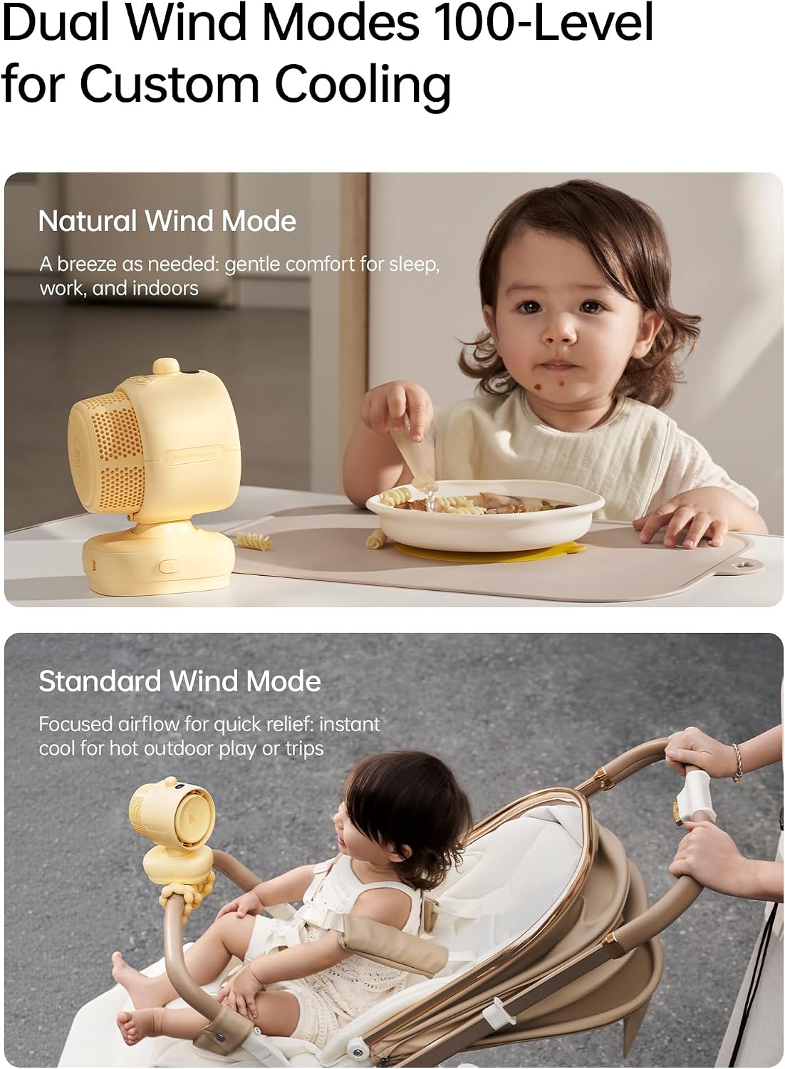 JISULIFE Chic Quadpod Stroller Fan 2026 –120°Auto Oscillation & 2 Wind Mode