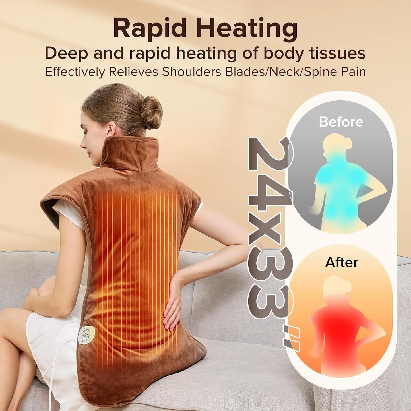 Electric Heating Pad for Neck Back Shoulder Pain Relief, 25"x37" Large Full Body Weighted Heated Pad for Menstrual Cramps - 5 Heat Levels/Snug Fit, Birthday Gifts for Women Men Mom Dad Elders