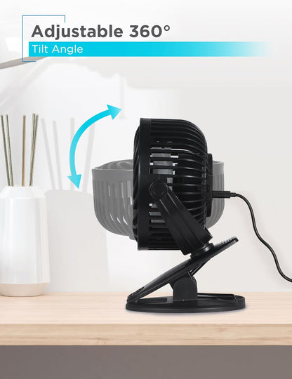 BLACK+DECKER 4" Convertible Cooling Fan, 3-Speed, Type-C USB, 2-Pack, Black