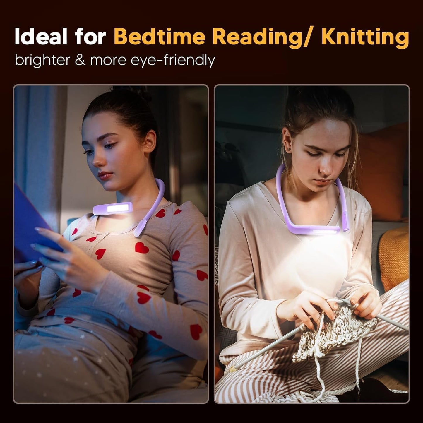 Neck Reading Light Book Lovers Gifts, Rechargeable 80Hrs Eye-friendly 3 Colors & Stepless Dimming Book Light for Reading, Christmas Stocking Stuffers for Men Women Camping Knitting Crochet Accessories
