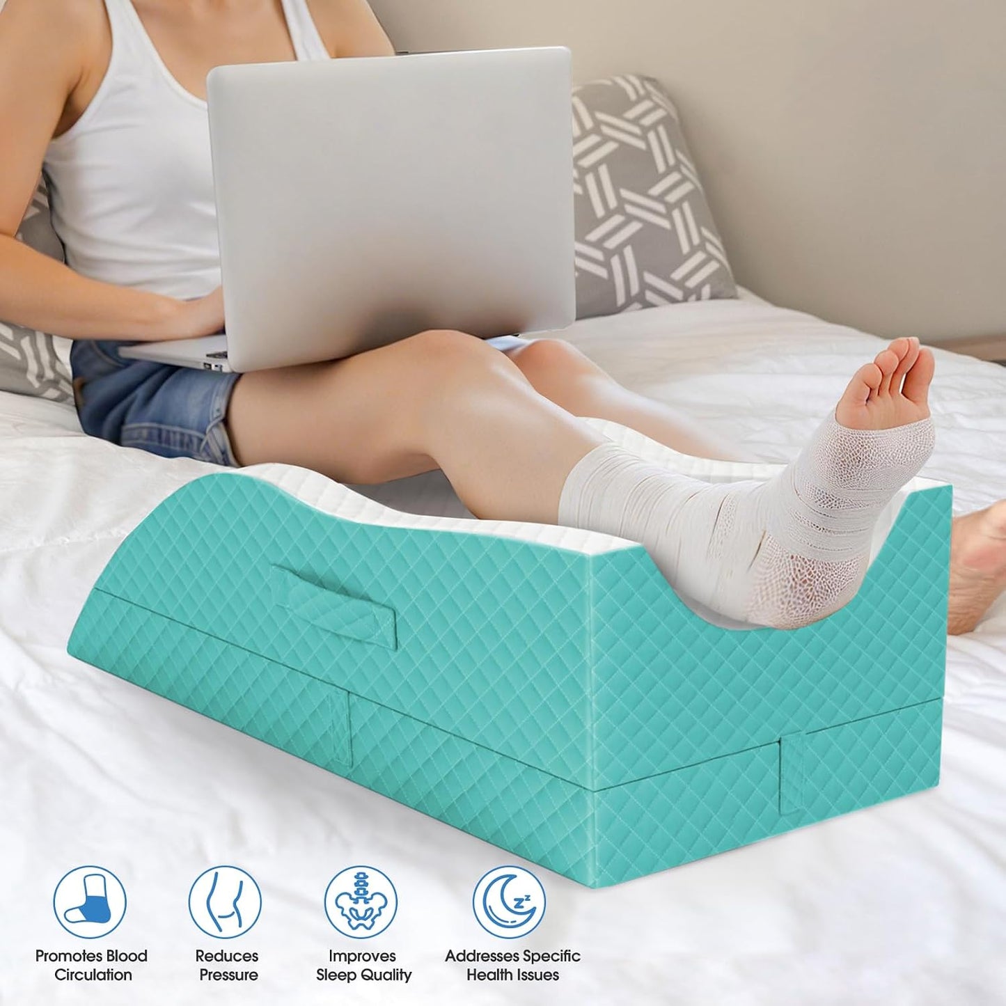 TranquilRelax Elevation Pillows for Leg After Surgery, Memory Foam Adjustable Wedge Pillow for Injury or Rest, Ankle Pillow for Sleeping Blood Circulation, Grey/Single Leg