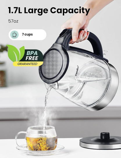COMFEE' 1.7L Glass Tea Kettle and Kettle Water Boiler - Electric Kettle Temperature Control with 6 Presets, 2-Hr Keep Warm, Fast Heating, 304 Stainless Steel, Auto-Off and Boil-Dry Protection