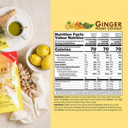 Prince of Peace Instant Ginger Honey Crystals Assorted, 30 Sachets – Instant Hot or Cold Beverage that Soothes Throat – Easy to Brew – Drink Like a Tea – Gluten Free – Real Ginger