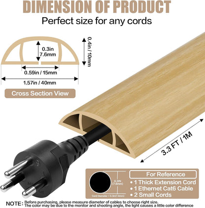 Floor Cord Cover Self Adhesive Cord Hider,10FT Cable Management, Extension Strip Protector for Wires, Prevent Cable Trips for Offices, Gyms, Exhibitions Cavity 0.39"(W) x 0.27"(H) BrownWood
