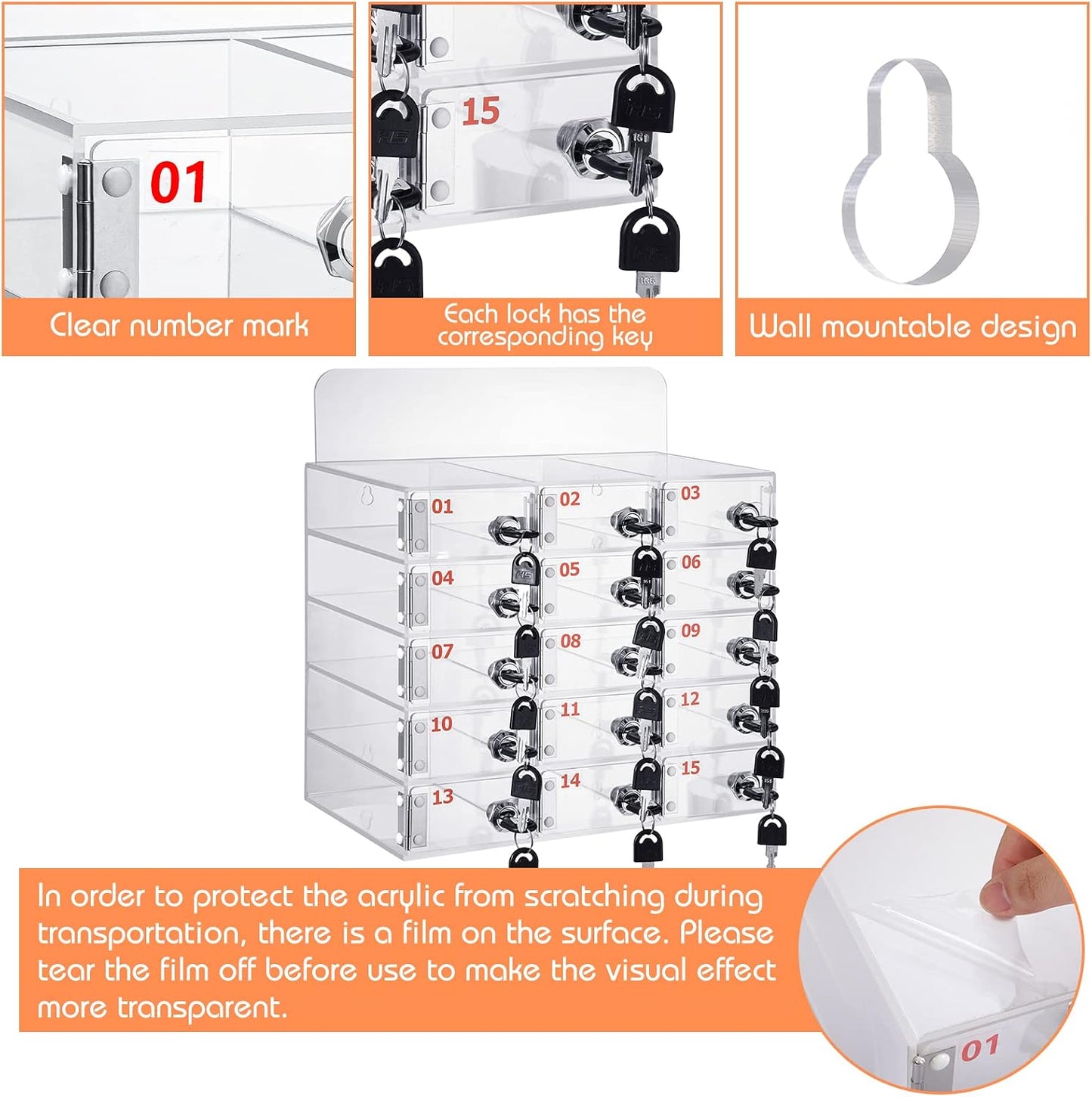 Threan 12 Slot Cell Phone Storage Box, Acrylic Clear Cell Phone Storage Cabinet Wall Mounted with Door, Locks and Keys for Office School Factory