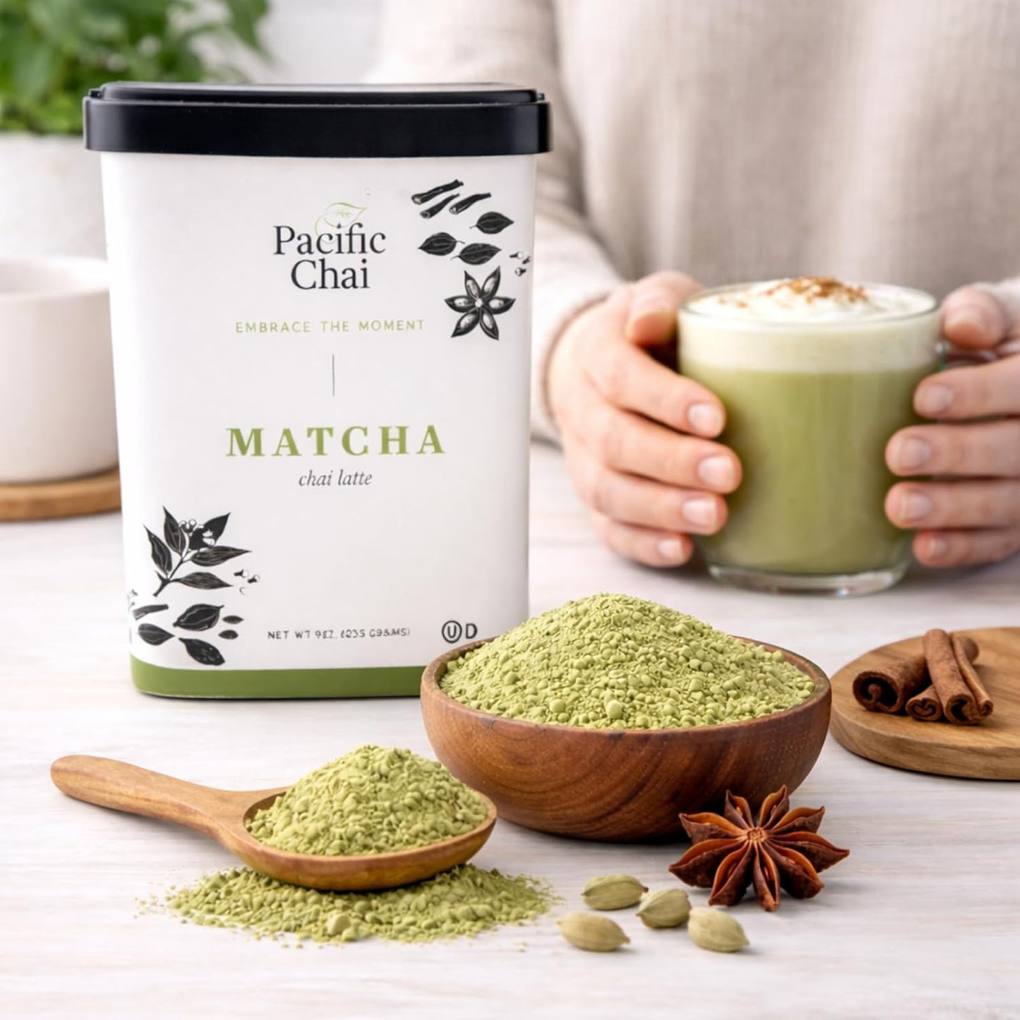Pacific Chai Matcha Chai Latte Mix, Instant Matcha Tea Latte Drink Mix, Gluten Free, Kosher Certified Powder Beverage, Café Style Latte, 9 Oz (Pack of 1)