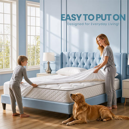 Queen Size Mattress Protector Waterproof, Premium 200 GSM Terry Mattress Cover, Soft & Breathable Bed Cover, Fitted Sheet Style Stretchable Deep Pockets 17" by Utopia Bedding (White)