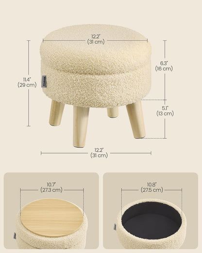 SONGMICS Foot Stool Ottoman, Small Storage Ottoman with Legs, 15.7 Inches