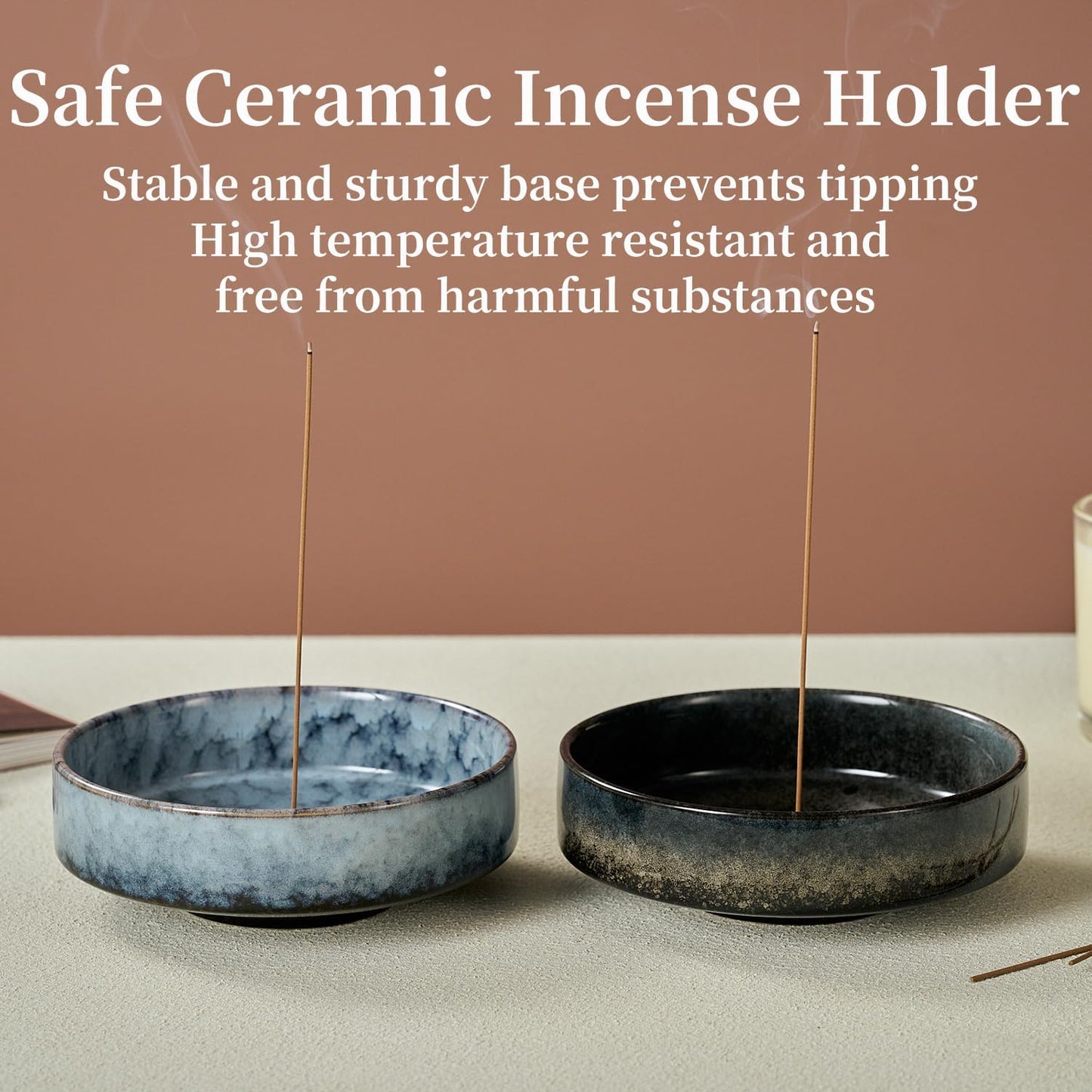 6" Ceramic Incense Holder for Sticks with 10 Holes,5in1 Handmade Flambé Glaze Incense Burner Bowl Ash Catcher for Stick,Coil,Cone,Sage,Palo Santo,Candle - Ideal for Yoga Spa Meditation Home Décor