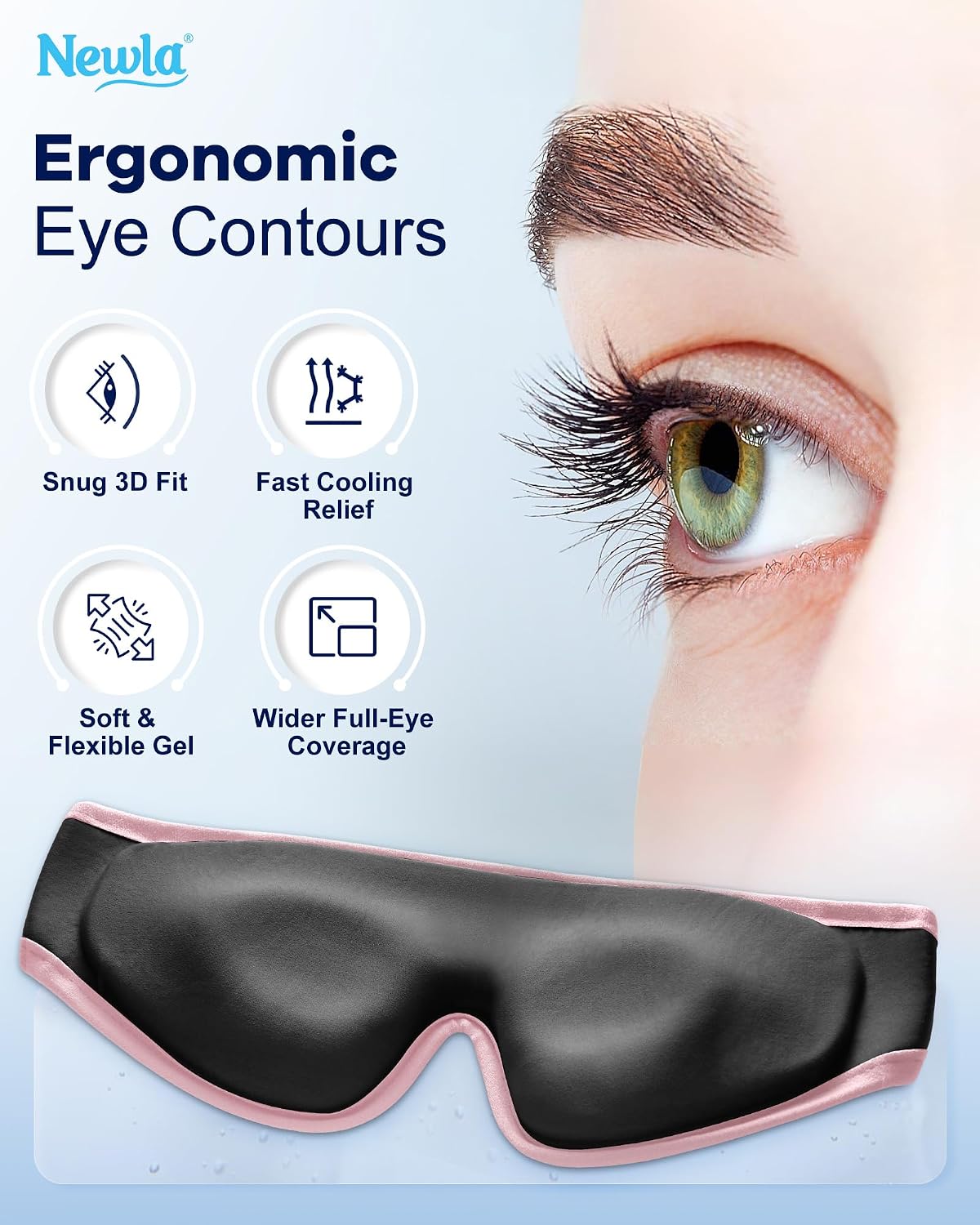 Cooling Gel Eye Mask for Puffy Eyes, Larger Full-Eye Cold Compress for Swelling, Ice-Cold Gel Therapy, Forehead & Upper Cheek Cooling Relief, Reusable Ice Pack for Eyes, FSA Eligible HSA, Black
