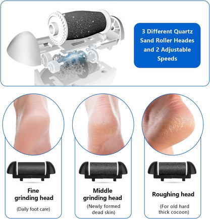 Electric Foot Callus Remover Kit, Elmchee Rechargeable Callous removers 3 Grinding Heads Waterproof Foot Scrubber File, Professional Pedicure Tools kit Feet Care for Dead, Cracked Dry Skin