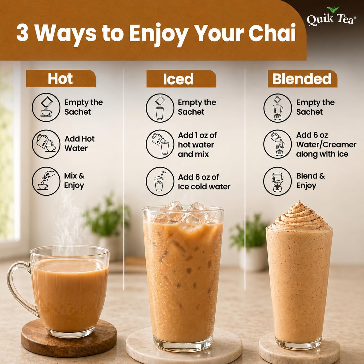 QuikTea Instant Cardamom Chai Tea Latte Unsweetened, 20 Single-Serve Sachets, Artisanal Indian Chai Latte Mix, Just Add Hot Water, Low Caffeine, Non-GMO, Gluten Free