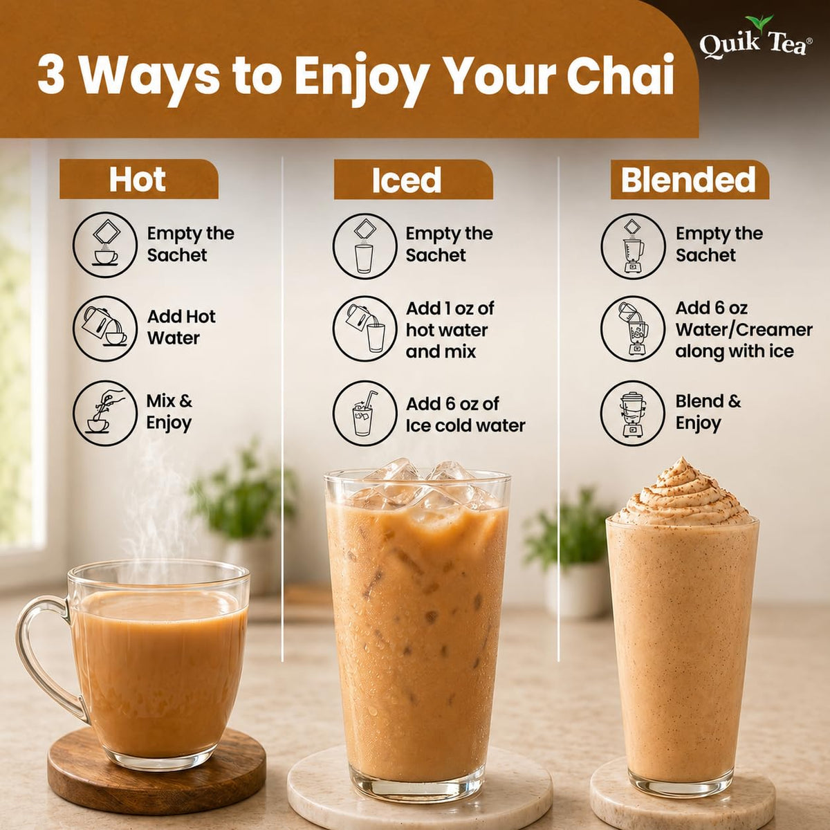 QuikTea Instant Chai Tea Latte Mix, Masala, Unsweetened, 20 Sachets