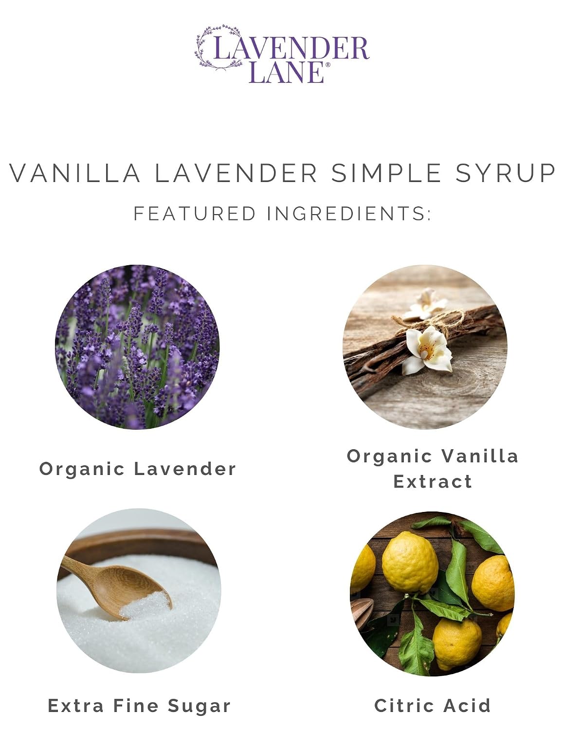 Lavender Lane Lavender Vanilla Simple Syrup, 9 oz - USA Farm Exraction, For Tea, Coffee, Cocktails, Mocktails, Cooking