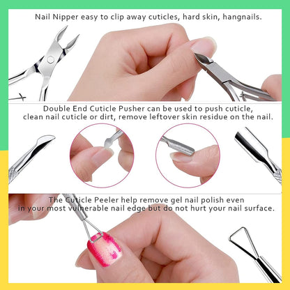 FANDAMEI Nail Files and Buffers, Manicure Tools Nail Care Kit with Nail File, Nail Buffer Block, Cuticle Care for Women with Nippers, Pusher Peeler. Cuticle Oil and Nail Prep Kit.