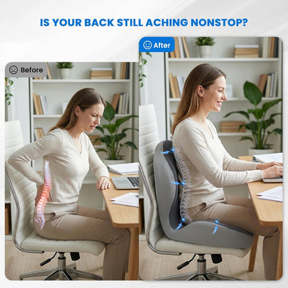 Ergonomic Seat Cushion for Tailbone Sciatica Lower Back Pain Relief, Gray L-Shaped Seashell Memory Foam Coccyx Hollow Cushion, 2-in-1 Lumbar Back Support Pillow for Office Gaming Car Chair