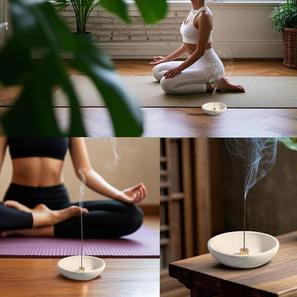 Koville Natural Marble Incense Holder, Incense Holder for Sticks with 9 Holes, Handmade Incense Burner Ash Catcher for Meditation Yoga SPA, Balsam Fir/Palo Santo/Sage/Cone (White)