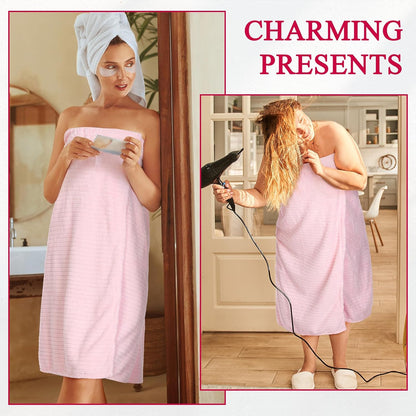 Tigeen 2 Pcs Women's Towel Wrap Lightweight Spa Robe Stripes with Adjustable Closure, Elastic Top Soft Bathrobe Spa Wrap