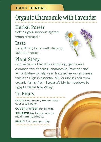 Traditional Medicinals Organic Chamomile with Lavender Herbal Tea (Pack of 1), Calms the Nervous System, 16 Tea Bags