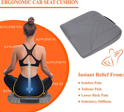 kingphenix Premium Car Seat Cushion, Memory Foam Driver Seat Cushion to Improve Driving View- Coccyx & Lower Back Pain Relief - Seat Cushion for Car, Truck, Office Chair (Leather Black)